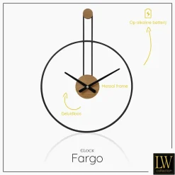 Klokken-LW Collection Wandklok Fargo zwart 55cm