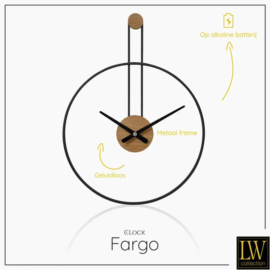 Klokken-LW Collection Wandklok Fargo zwart 55cm