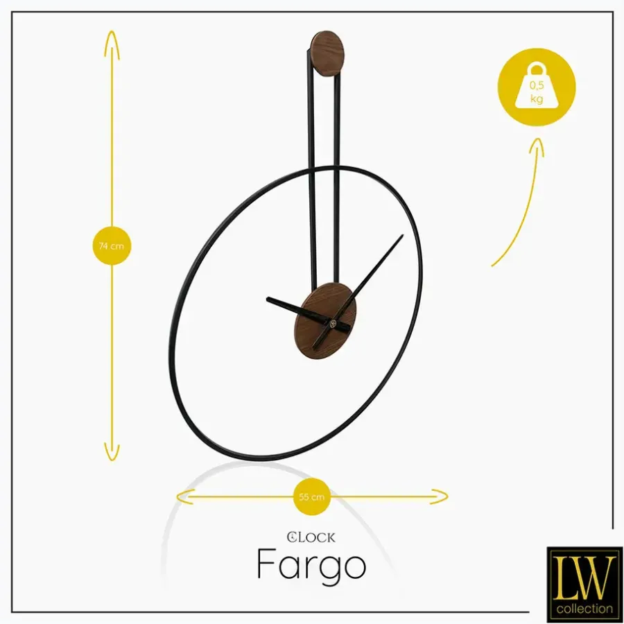 Klokken-LW Collection Wandklok Fargo zwart 55cm