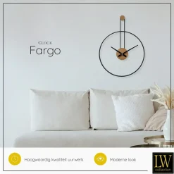 Klokken-LW Collection Wandklok Fargo zwart 55cm