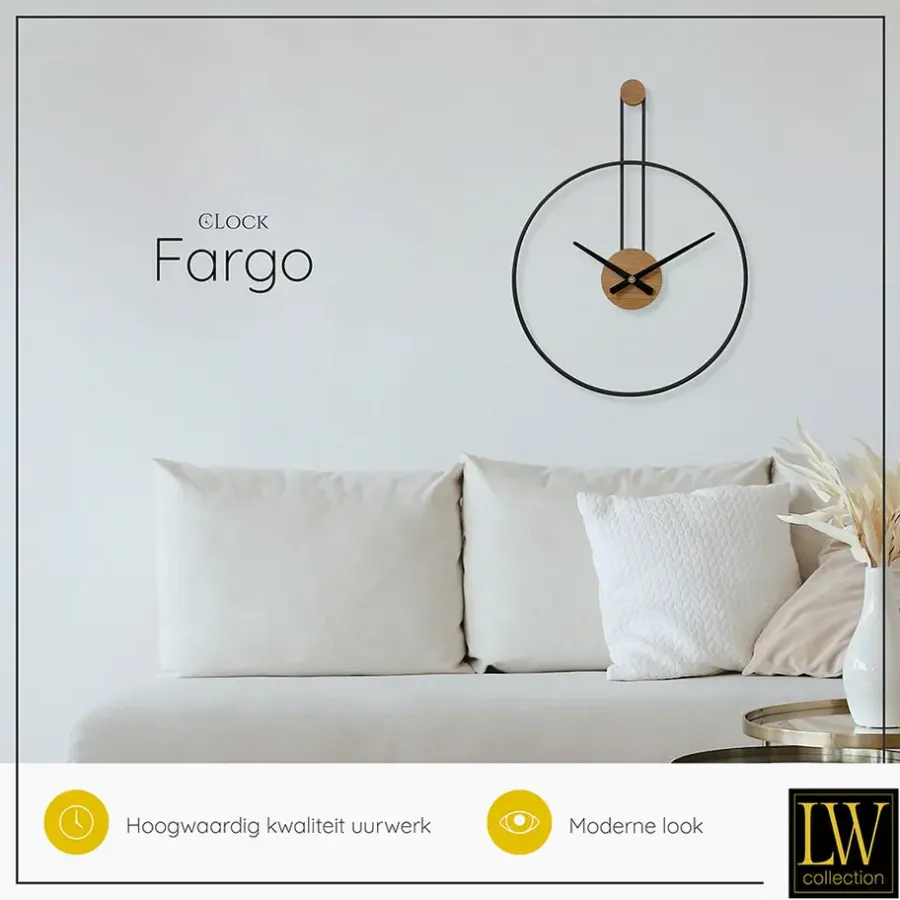 Klokken-LW Collection Wandklok Fargo zwart 55cm