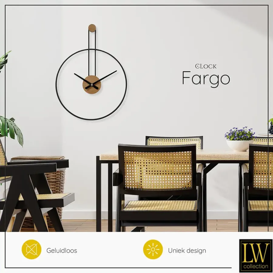 Klokken-LW Collection Wandklok Fargo zwart 55cm