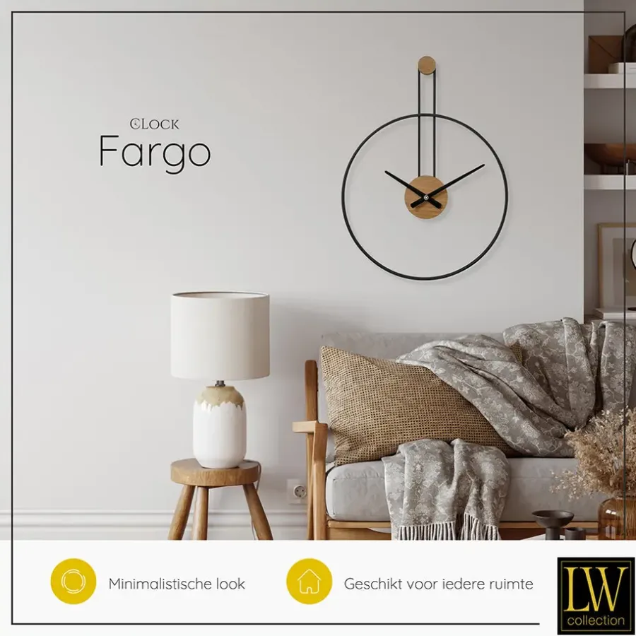 Klokken-LW Collection Wandklok Fargo zwart 55cm