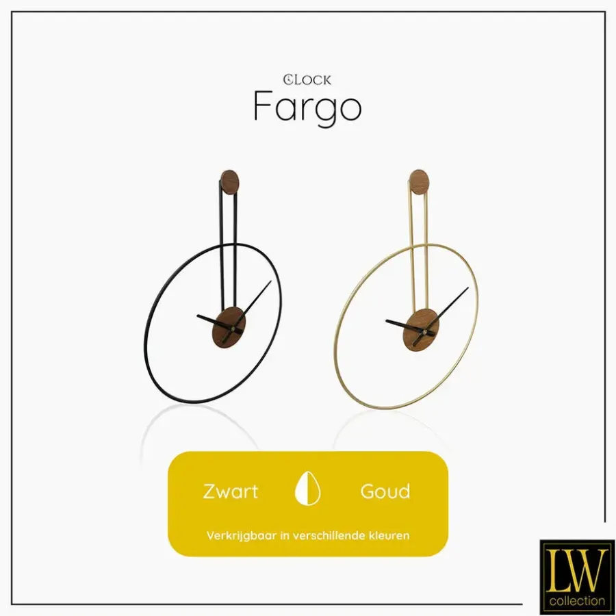 Klokken-LW Collection Wandklok Fargo zwart 55cm