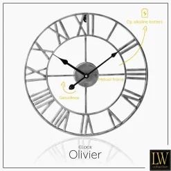 Klokken-LW Collection Wandklok Olivier zilver 40cm