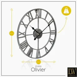 Klokken-LW Collection Wandklok Olivier zilver 40cm