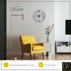 Klokken-LW Collection Wandklok Olivier zilver 40cm