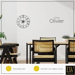 Klokken-LW Collection Wandklok Olivier zilver 40cm