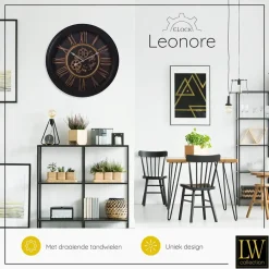 Klokken-LW Collection Wandklok radar Leonore Zwart 52cm bewegende tandwielen