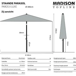 Madison - Parasol Paros II Round Safier Blue - 300cm - Blauw