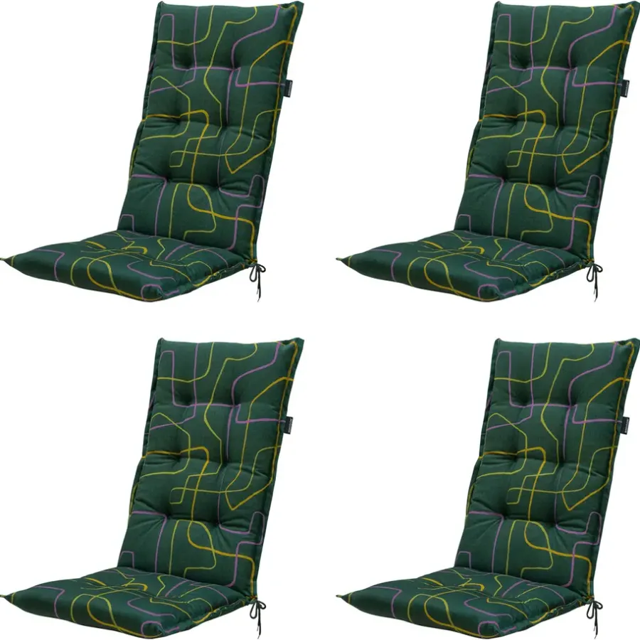 Tuinstoelkussens-Madison - Tuinstoelkussen Hoge Rug Joah green - Ca. 123x50 cm - Set van 4