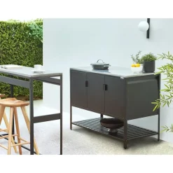 Barbecues En Accessoires-Leen Bakker MAENZA - Buitenkeukenkast set met tafel - Zwart - Staal
