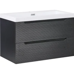Leen Bakker MAKANA - Badkamermeubel met wastafel - Zwart - 80 cm - MDF