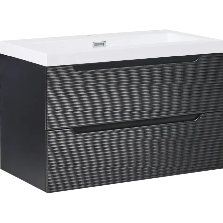 Leen Bakker MAKANA - Badkamermeubel met wastafel - Zwart - 80 cm - MDF