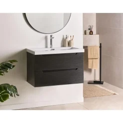 Leen Bakker MAKANA - Badkamermeubel met wastafel - Zwart - 80 cm - MDF