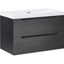 Leen Bakker MAKANA - Badkamermeubel met wastafel - Zwart - 80 cm - MDF