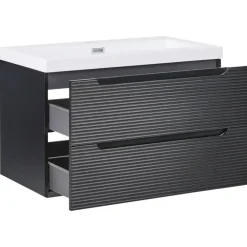 Leen Bakker MAKANA - Badkamermeubel met wastafel - Zwart - 80 cm - MDF