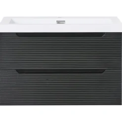 Leen Bakker MAKANA - Badkamermeubel met wastafel - Zwart - 80 cm - MDF