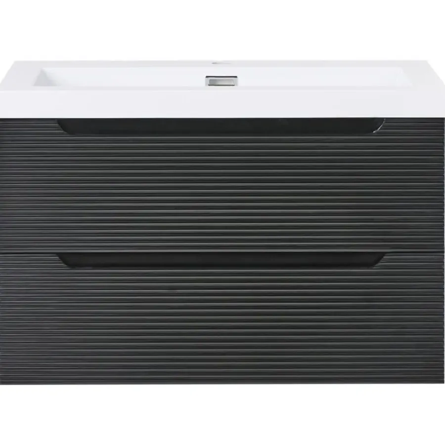 Leen Bakker MAKANA - Badkamermeubel met wastafel - Zwart - 80 cm - MDF