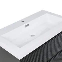 Leen Bakker MAKANA - Badkamermeubel met wastafel - Zwart - 80 cm - MDF