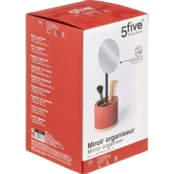 5five Make-up organizer/opberger met spiegel 14 x 14 x 35 cm zalmroze