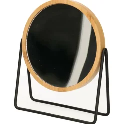 Spiegels-5five Make-up spiegel - 3x zoom - bamboe/hout - 17 x 20 cm - bruin/zwart