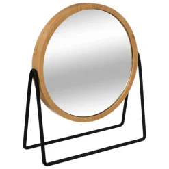 Spiegels-5five Make-up spiegel - 3x zoom - bamboe/hout - 17 x 20 cm - bruin/zwart