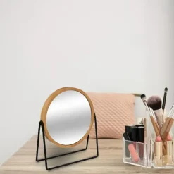 Spiegels-5five Make-up spiegel - 3x zoom - bamboe/hout - 17 x 20 cm - bruin/zwart