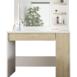 Trasman Make-uptafel Glamour met verlichting - wit/eik