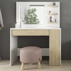 Trasman Make-uptafel Glamour met verlichting - wit/eik