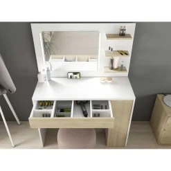 Trasman Make-uptafel Glamour met verlichting - wit/eik