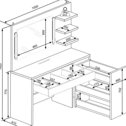 Trasman Make-uptafel Glamour met verlichting - wit/eik