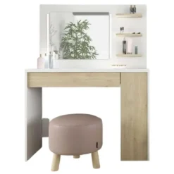 Trasman Make-uptafel Glamour met verlichting - wit/eik