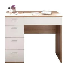 Kaptafels-Emob Make-uptafel Loïs 90cm 1 deur & 4 lades - lichte eikdecor/wit