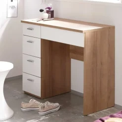 Kaptafels-Emob Make-uptafel Loïs 90cm 1 deur & 4 lades - lichte eikdecor/wit