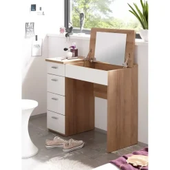 Kaptafels-Emob Make-uptafel Loïs 90cm 1 deur & 4 lades - lichte eikdecor/wit