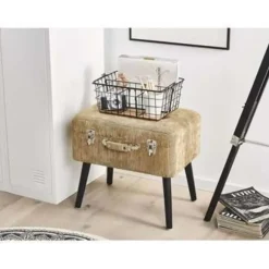 Hockers En Voetenbanken-Beliani MALLARD - Hocker - Lichtbruin - Corduroy
