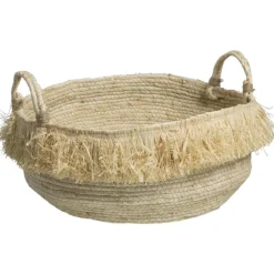 Opbergmanden-Leen Bakker Mand Fringes - naturel - 23xØ40 cm
