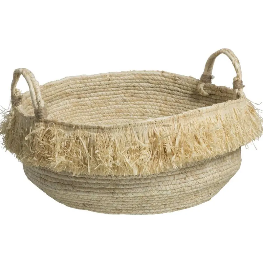 Opbergmanden-Leen Bakker Mand Fringes - naturel - 23xØ40 cm
