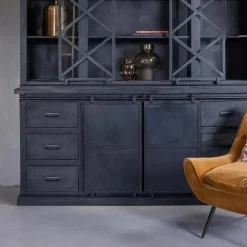 Mangohoutonline - Buffetkast Denver Black 200x220cm Rechthoekig - Zwart - Mahom