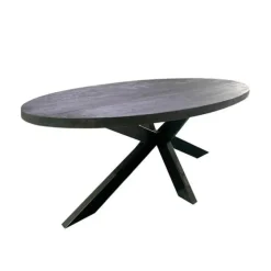 Mangohoutonline - Eettafel Tulsa Black 240x110cm Ovaal - Zwart - Mahom