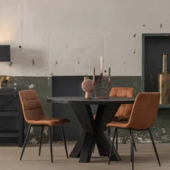 Industriële Eettafels-Mangohoutonline - Eettafel Madison Black Ø 120 Rond - Zwart - Mahom