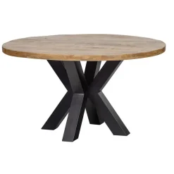 Industriële Eettafels|Ronde Eettafels-Mangohoutonline - Eettafel Madison 150cm Rond - Bruin - Mahom