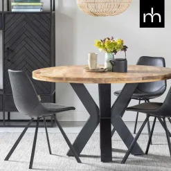 Industriële Eettafels|Ronde Eettafels-Mangohoutonline - Eettafel Madison 150cm Rond - Bruin - Mahom