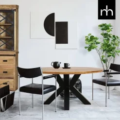 Industriële Eettafels|Ronde Eettafels-Mangohoutonline - Eettafel Madison 150cm Rond - Bruin - Mahom