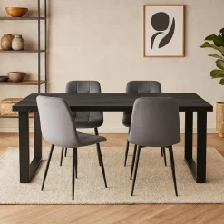 Rechthoekige Eettafels|Industriële Eettafels-Mangohoutonline - Eettafel Britt Black 140x90cm Rechthoekig - Zwart - Mahom