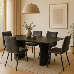 Rechthoekige Eettafels|Industriële Eettafels-Mangohoutonline - Eettafel Lucia Black 210x100cm Rechthoekig - Zwart - Mahom