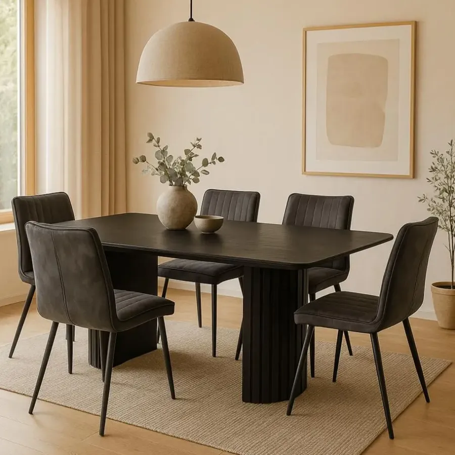 Rechthoekige Eettafels|Industriële Eettafels-Mangohoutonline - Eettafel Lucia Black 210x100cm Rechthoekig - Zwart - Mahom