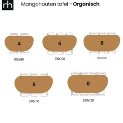 Rechthoekige Eettafels|Industriële Eettafels-Mangohoutonline - Eettafel Organisch Alessia 260x120cm - Bruin - Mahom
