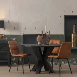 Industriële Eettafels|Ronde Eettafels-Mangohoutonline - Eettafel Madison Black Ø 110 Rond - Zwart - Mahom